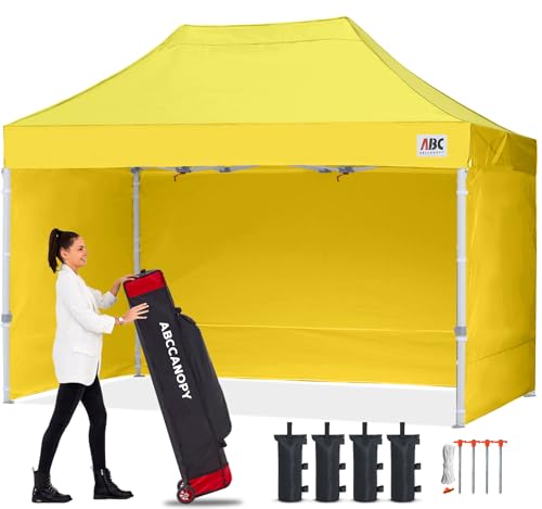 Image of ABCCANOPY Commercial Pop Up Canopy Tent with Sidewalls 10X15,Yellow