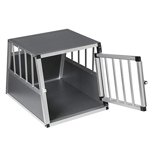 EUGAD Hundetransportbox Aluminium, Hundebox Auto Kofferraum für mittlere/kleine Hunde,Autotransportboxen Hunde mit Sicherheitsverschluss,Alu Hundebox Tiertransportbox für Hund Katzen 54x69x51cm