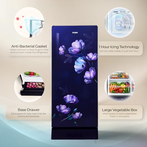 Haier 190L Direct Cool Single Door 5 Star with Inverter Compressor, Base Drawer, Ice Formation possible in 60 Minutes, Easy & Safe Clean back, Large Veg Box (HED-205TMIBA-P, Marine Ivy, 2026 Model) view 2