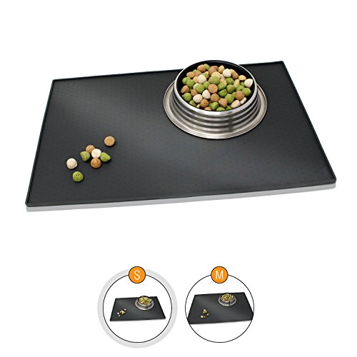 Amazy Bella & Balu Napfunterlage für Katze und Hund  rutschfeste und Wasserabweisende Futtermatte mit hohem Rand für saubere Fußböden (S  30 x 47,5 cm)