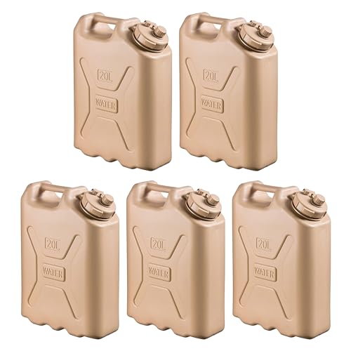 Scepter BPA Durable 5 Gallon 20 Liter Portable Military Water Storage Container for Camping, Outdoors and Emergency Management, Sand, 5 Pack