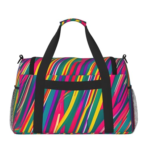 Rainbow Lines Print Travel Hand Travel Bag Weekender Overnight Carry On Tote Foldable Crossbody Bag2
