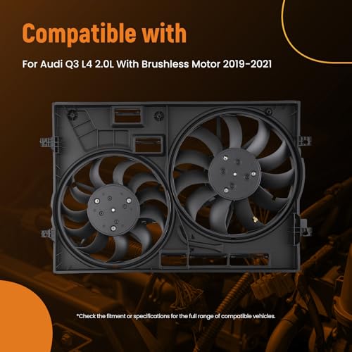 Image of maXpeedingrods Dual Radiator Cooling Fan Assembly w /Brushless Motor for Audi Q3 2019-2021 2.0L, 3Q0121205B VW3115125 5WA121203T