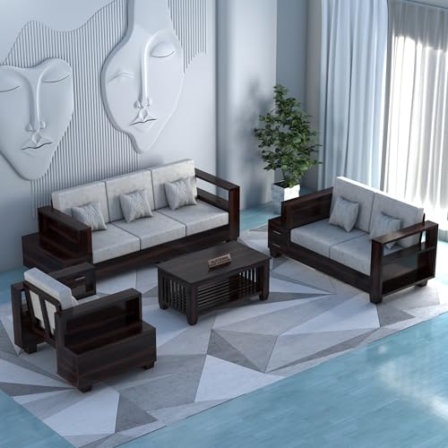 Image of Sheesham Wooden 6 Seater Sofa for Living Room | Solid Wood Sofa with Side Box Storage & Cushion | Rosewood Sofa Set for Home & Office | Lounge (Walnut, 6 Seater)