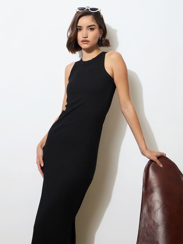 Image of barcino Black Rib Sleeveless Bodycon Maxi Dress