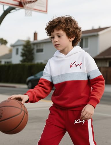 Image of Kids Boys Clothes Color Blocking Hoodie Sweatshirts and Pant 2Pcs Fall Outfits Set Size 5-10