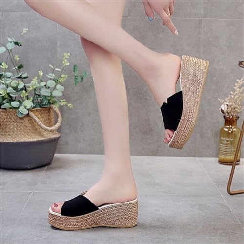 Platform Sandals Women Fashion Wedge Casual Female Slippers(Black,5)3