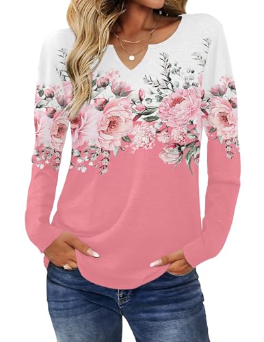 Image of Zeagoo Spring Outfits Womens Long Sleeve Tops V Neck Shirts Floral Plus Size Dressy Casual Blouse Vacation Clothes 3XL