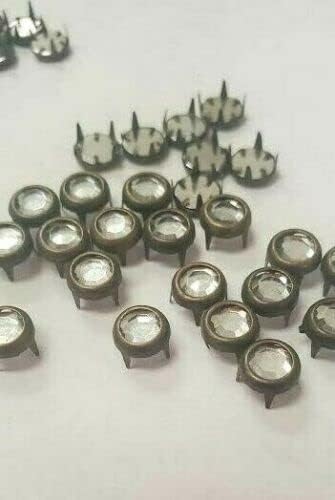 CraftbuddyUS 100pcs 7mm Brass Diamante Round Studs with Prongs