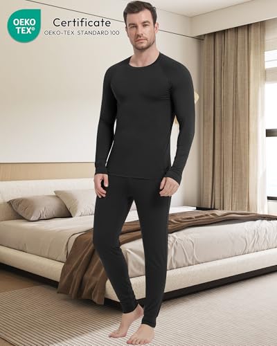 Image of NACHILA Mens Pajamas Set Long Sleeve Henley Sleepwear Top Soft Jogger Pants Pajamas Cool Pjs Set,Viscose Made from Bamboo