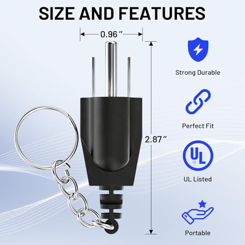 Generator Grounding Plug with Keychain - Portable Neutral Ground Bonding Adapter (NEMA 5-15P to 5-15R/TT-30R) for Inverter Generators, RV, Trailer, Camping - Easy Storage & Anti-Loss(2Pack ,Black)