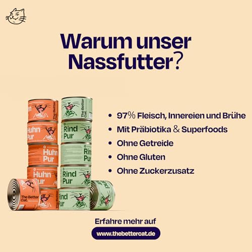 The Better Cat - Getreidefreies Nassfutter mit extra hohem Fleischanteil - Premium Katzenfutter ohne Getreide und ohne Zucker (200g, Huhn)