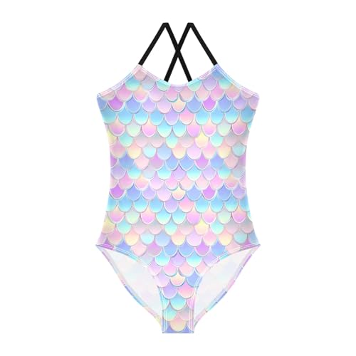 senya Girls Swimsuits One-Piece Swimwear Tie Bathing Suit Beach Summer Round Neck 5-6T Mermaid Scales Pattern