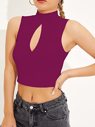 Image of Shasmi Women's & Girl's Black and Maroon Solid Ribbed High Neck Stand Collar Sleeveless Slim Fit Cut Out Tank Tops (Top 43)