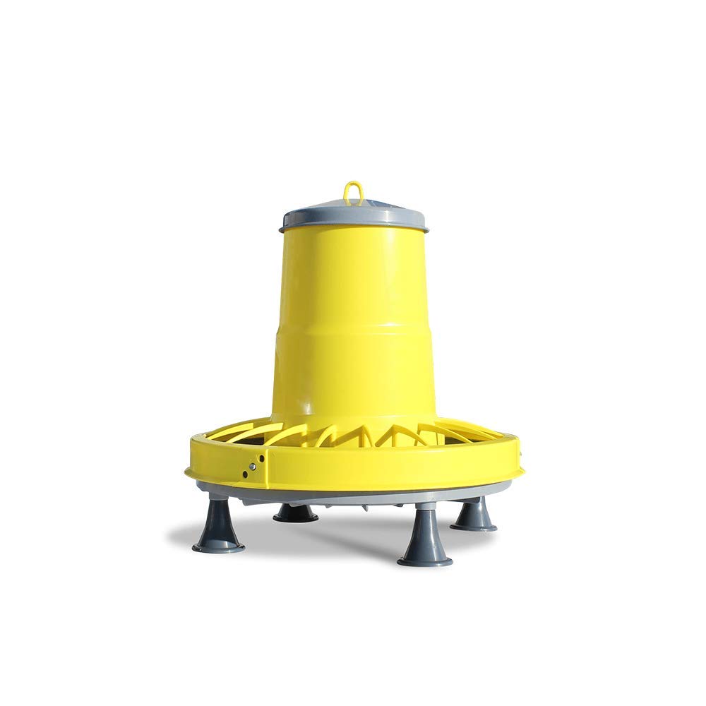 Zootec, Mangiatoia per Galline,Polli,Pulcini, Antispreco, 9 kg, Automatica, a Tramoggia, da Appendere, in Plastica, da Esterno e Interno, (Giallo/Grigio) - Made in Italy