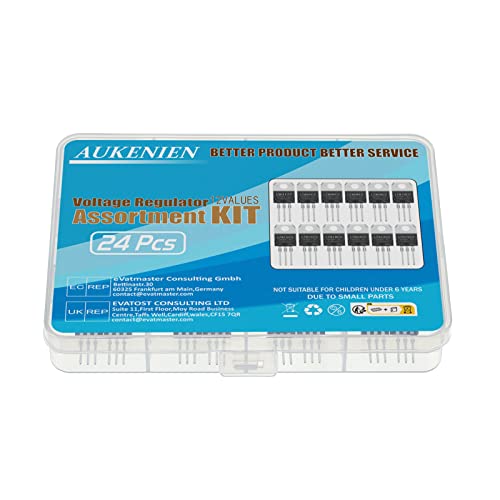 AUKENIEN 12 Werte 24 Stück L7805 LM317 L7806 L7808 L7809 L7810 L7812 L7815 L7818 L7824 L7912 L7915 Positive Negative Spannungsregler Voltage Regulator Transistor Kit TO-220