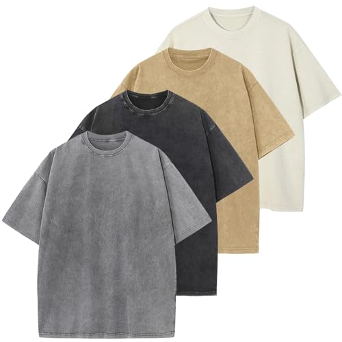 Image of Men's Oversized Cotton T-Shirts Loose Fit Vintage Washed Tee Unisex Short Sleeve Casual Shirts Tops