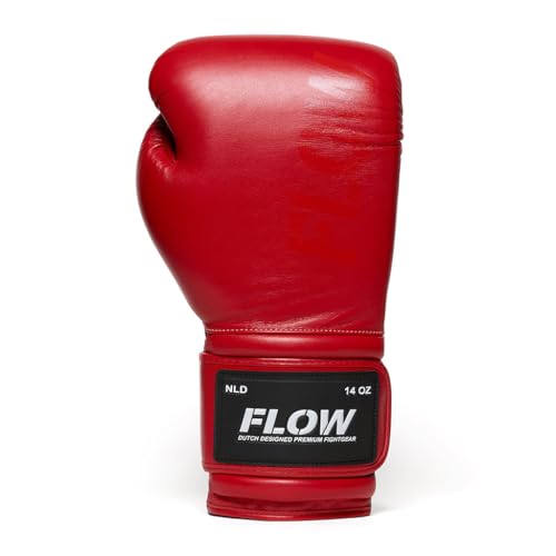 Flow Challenge Boxhandschuhe aus echtem Leder, Sparring und Training, Muay Thai, Kickboxen, MMA, Kampfsport, Herren und Damen - Rot - 12oz