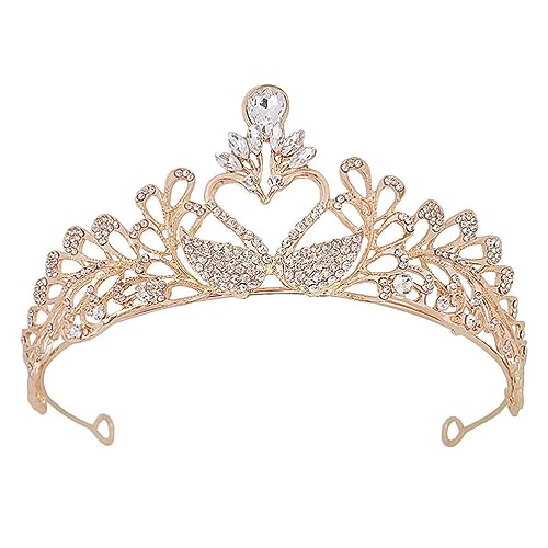 Tiara de cristal de estrás vintage: tocado de cisne y diadema de aleación dorada para novia