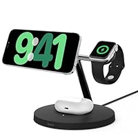 Belkin BoostCharge Pro Caricatore da scrivania 3 in 1 con ricarica wireless 15 W Qi2 per iPhone 15,...