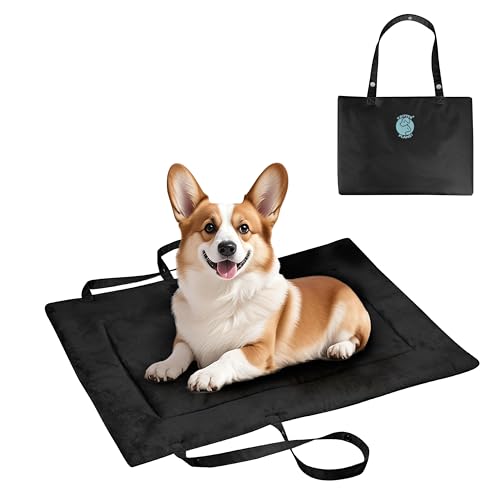 Pawsse Wasserdicht Hundedecke für Unterwegs 80 x 60cm, Outdoor Hundematte Waschbar Hundekissen zum Mitnehmen, Faltbare Hundebett für Reise Auto Camping, Schwarz