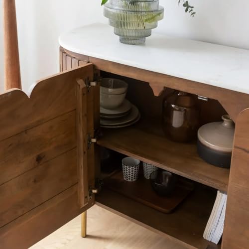 Image of The Attic Carlston Sideboard Large, Multipurpose Cabinet for Kitchen and Living Room Storage, Classy Sideboard, Solid Mango Wood, Provential Teak Matte Finish
