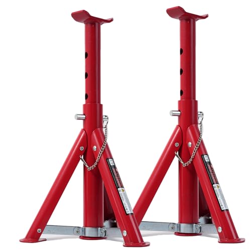 3 ton Car Axle Jack Stand Adjustable Folding Pipe jackstands Height Lift Support Jack Stand Mount Car Accessories Repair Tool(Red)