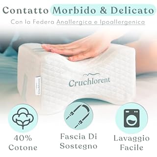 Cruchlorent Lunar Grid - Cuscino Per Gambe Ortopedico In Memory Foam - Calibrato Per Dormire Sul Fianco Con Supporto Fino a 95 Kg. Combatte i Dolori Lombari, alle Anche, Ginocchia e Nervo Sciatico.