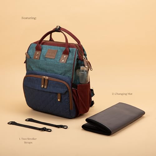 Image of abracadabra Diaper Bag with Changing Station For Mother, Maternity Bag for Newborn Baby, Waterproof and Multipurpose, (38 x 28 x 22 cm) - Multicolor