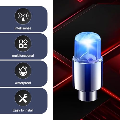 Titwaye 6 PCS LED Tire Valve Stem Caps, Tire Valve Stem Caps Light Up, Flash Lantern Wheel Decoration Accessories, for Car Motorcycle SUV Truck Bike Bicycle (Blue Light) - Thumbnail 4