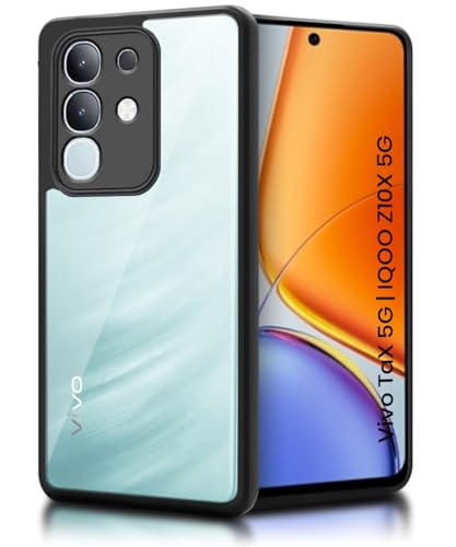Image of WOW IMAGINE Shockproof Hybrid Back Cover for Vivo T4x 5G | iQoo Z10x 5G | Vivo Y31 Pro 5G | Hard Slim fit Back Case | PC & TPU | Clear Transparent Case - Black