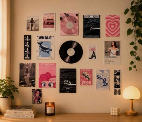 Image of 17 Piece Aesthetic Poster Set | 300 GSM Multi-Sized Wall Posters with Adhesive Tape | Music, Retro, Paris & Vintage Art Prints for Bedroom, Room Decor, Home Decor, Living Room & Wall Art