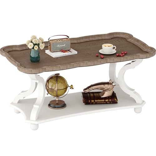 Function Home Farmhouse Coffee Table, Rustic White Cocktail Table with