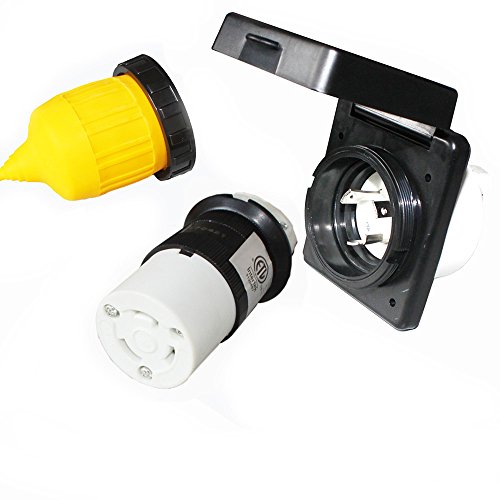 X-Haibei RV 30 amp Power Inlet Plug Female Twist Locking Connector Black 125V AC Inlet with Weatherpoof Cover Boot Kit