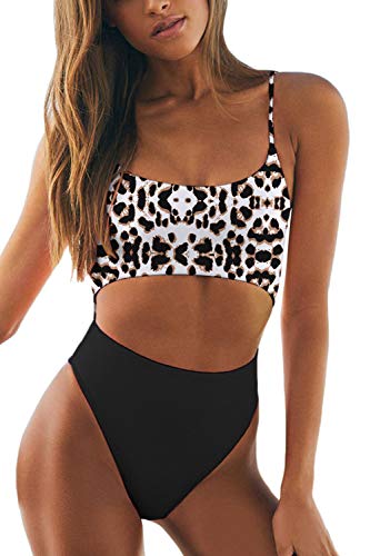 Image of Meyeeka Womens Scoop Neck Cut Out Front Lace Up Back High Cut Monokini One Piece Swimsuit