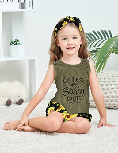 Image of Hipea Toddler Baby Girl Outfits Flower Tops Sleeveless Vest Shorts Headband Summer Clothes Set