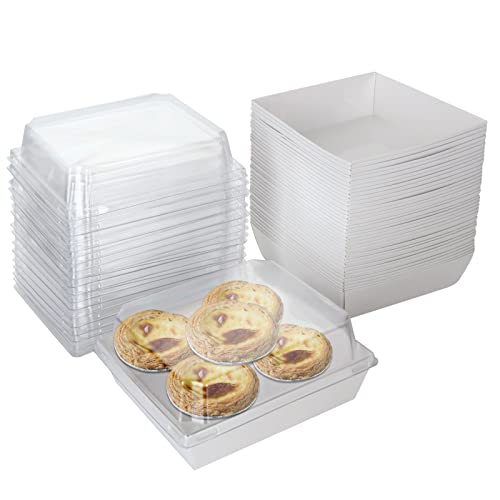 LISHINE Charcuterie-Boxen mit transparentem Deckel, 12,7 cm, weiß, quadratisch, Einweg-Lebensmittelbehälter, Charcuterie-Box für Sandwich, Scheibenkuchen, Desserts, Kekse, heiße Kakaobomben, Erdbeeren Cover