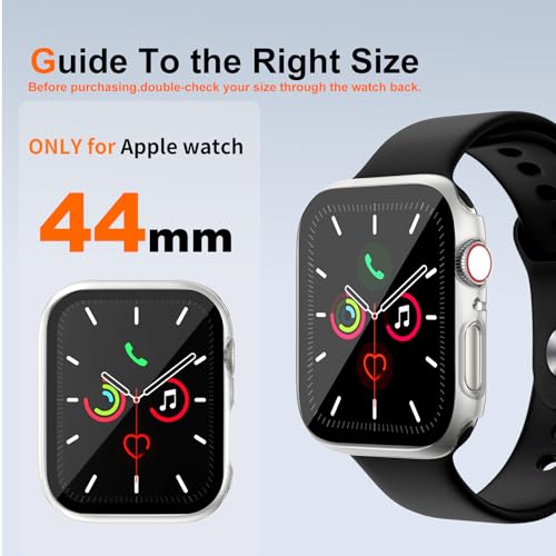 Image of 2 Pack Case for Apple Watch Screen Protector SE 3(2025) SE 2 /SE /Series 4 5 6 44mm with Tempered Glass | Slim Guard Bumper | Full Coverage Hard PC Protective Cover | Compatible iWatch 44mm
