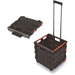 Cajas Plastico De Jardin Spetebo Carro de la compra plegable de plástico con ruedas 35 L Caja de transporte portátil con mango telescópico - Cesta de la compra enrollable.