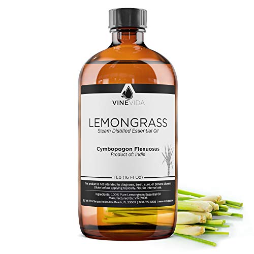 Bulk Essential Oil - 16 Oz Essential Oil in Glass Bottle - 100% Pure & Undiluted Essential Oil 16 Ounce - 1 Pound Oil for DIY Soaps, Candles, and Blends - VINEVIDA (Lemongrass)