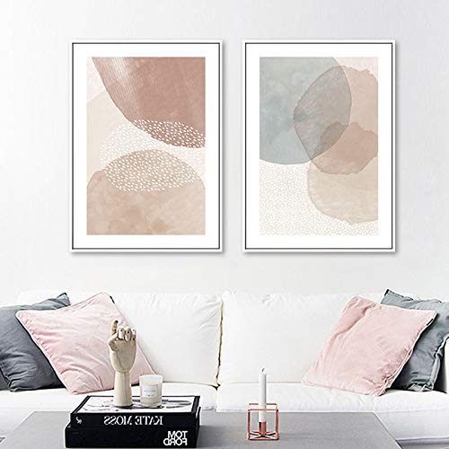 Toile abstraite rose et bleu pour salon moderne déco murale nordique x2
