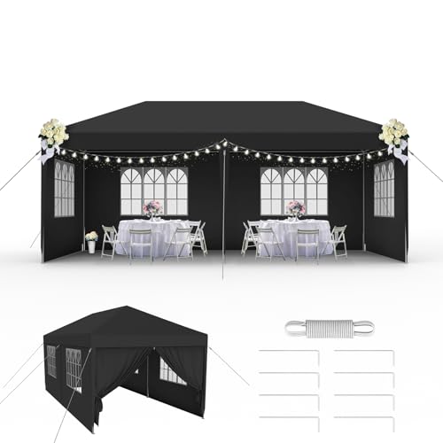 LZQ Tonnelle de jardin 3 x 6 m - Style pop-up - Montage rapide - Tente de réception étanche avec fenêtres, toit et 6 parois latérales - Tente de jardin...