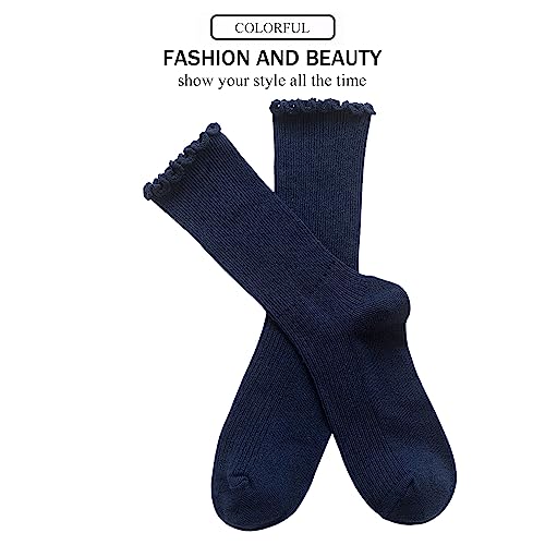 DOOVID Womens Socks Cute Ruffle Socks Cotton Turn-Cuff Frilly Crew Socks Slouch Casual Socks for Women4