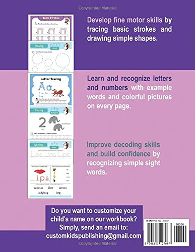 Gabriella Learn to Write Workbook - Lines, Shapes, Alphabets, Numbers, and Sight Words: Personalized Children Letter Tracing Workbook for Ages 3-5, ... with Colorful Pictures and Example Words image 3