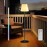 uuffoo Solar Stehlampe Außen - Wiederaufladbare Dimmbare LED Stehlampen USB Höhenverstellbar Solarlampe, RGB & Warmweiß Fernbedienung für Garten Terrasse, Schwarz Metall Runde Basis