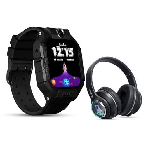 Image of PunnkFunnk Kids Watch + Headphone Combo, GPS, SOS, Camera, Touch Display, Wireless Headphones with Bluetooth 5.3, HD Sound, Built-in Mic, Comfortable Over-Ear Design