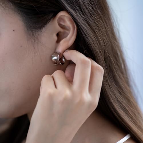 Thick Chunky Stud Earrings for Women| Sterling Silver Post Open Hoops Trendy | Everyday Jewelry Simple Earrings3