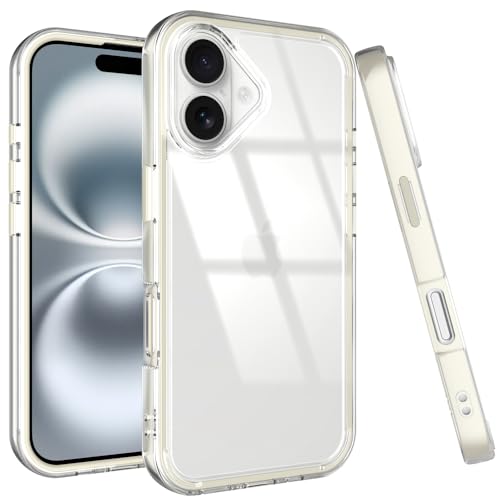 Puxicu Acrylic 2 in 1 for iPhone 16 Case，Anti-Yellowing, Military-Grade Protection, Drop Shockproof Slim Phone Cover for iPhone 16 6.1", Clear+White - image 1