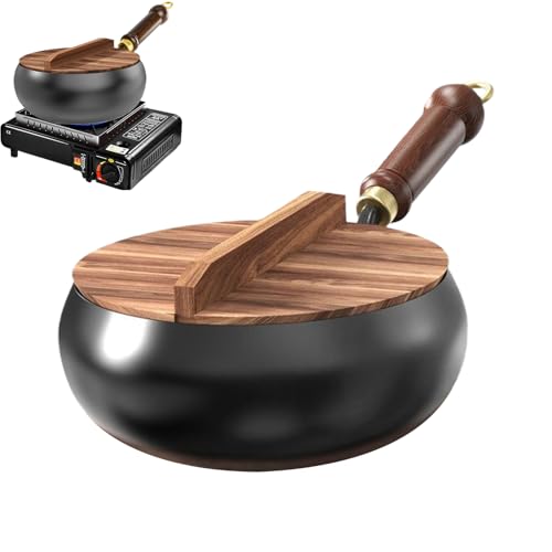 Ruwshuuk Ollas antiadherentes – Olla antiadherente de inducción de hierro de cocina | Sartén de fondo plano con tapa, sartén para todas las estufas, parrilla, barbacoa, camping
