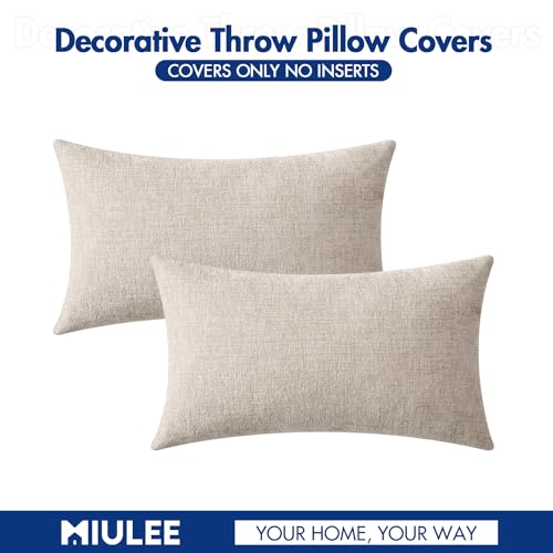 Image of MIULEE Pack of 2 Couch Throw Pillow Covers 12x20 Inch Soft Light Brown Chenille Lumbar Pillow Covers for Sofa Living Room Solid Dyed Cases